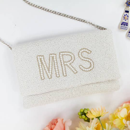 White Mrs Clutch Purse, Mrs Clutch Bag, Wedding Clutch Bag for wholesale by GiftsbyPR