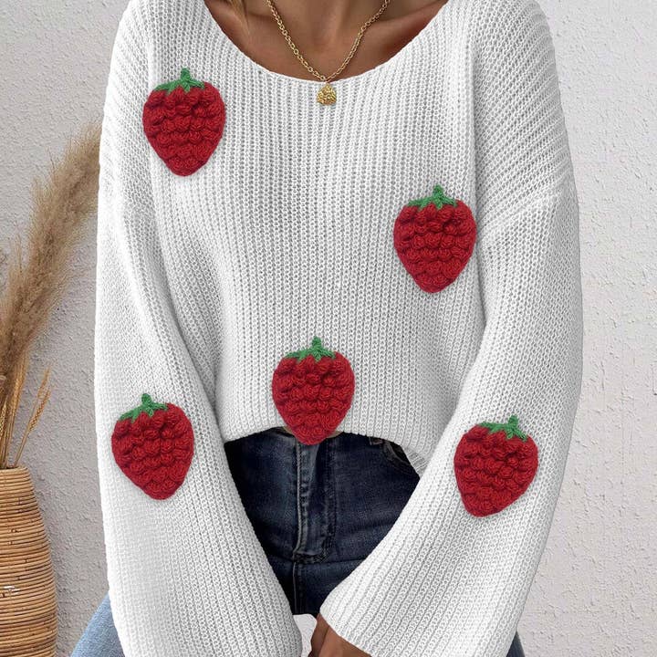 Masyal - Wholesale Knit Sweater - Women's - Off-shoulder Women's Sweater with 3D Strawberry Patchwork1