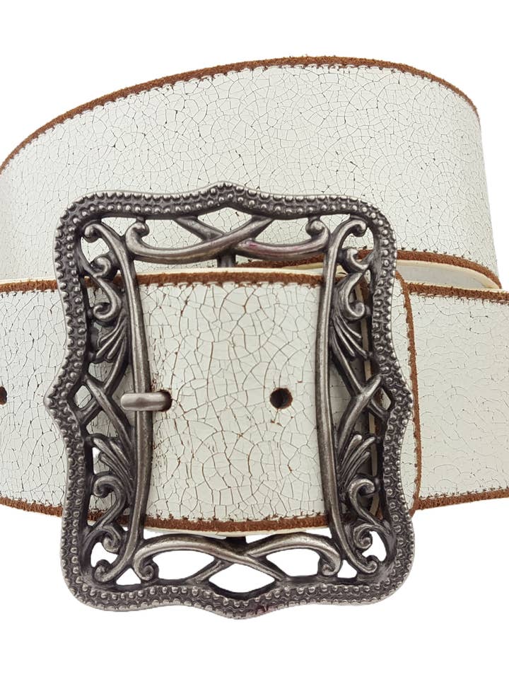 Cintura larga in pelle vintage con fibbia western color argento scuro per la vendita all'ingrosso da parte di Axesoria West