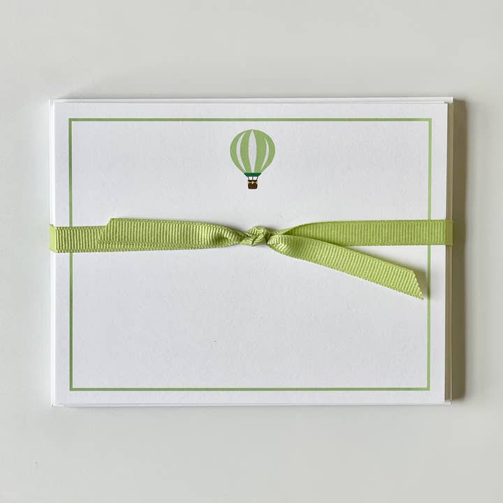 Hot Air Balloon, Green - Flat Note Cards for wholesale by Georgetown Paperie