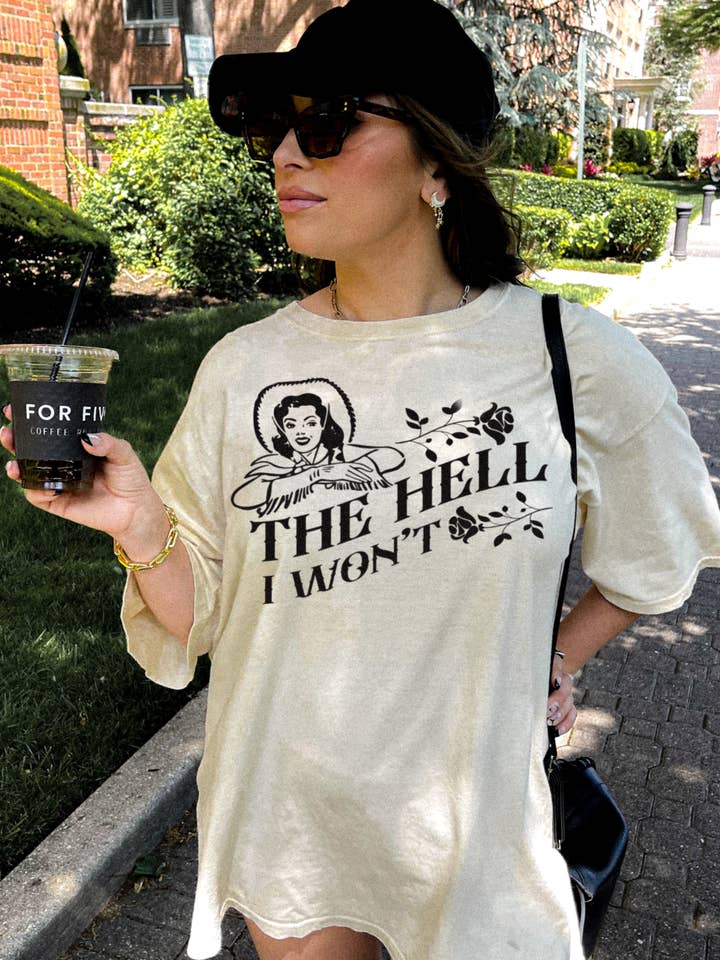 WE THE BABES - Wholesale T-Shirt (Graphic) - Women's - The Hell I Won't Western Cowgirl Graphic Tee - Ivory