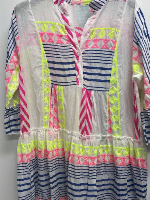 LOOWIE - Wholesale Dress - Women's - TD1 Italian Ikat White Navy Cotton Maxi Dress LOOWIE
