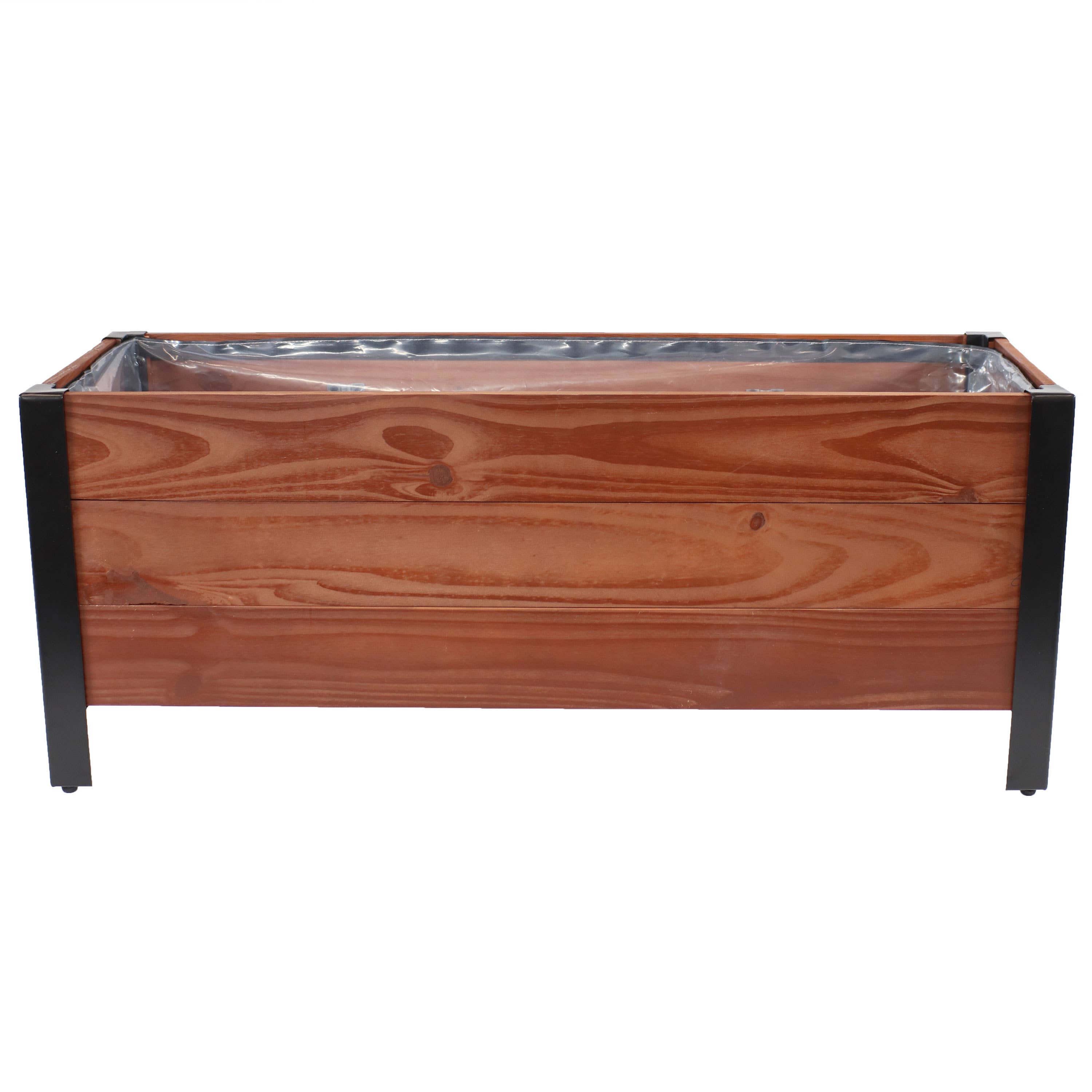 Sunnydaze Decor - Wholesale Planter Box - Acacia Wood Raised Garden Bed with Liner - 14.75" H - Brown10