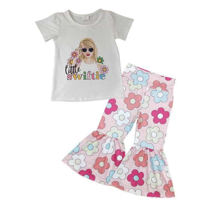 Aier Wholesale - Vente Ensemble haut et pantalon – enfant - T-shirts Little Swifie pour bébés filles, haut à fleurs, pantalons en forme de cloche, taille B0