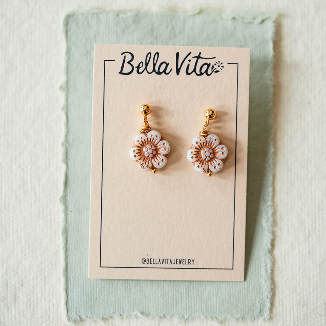 Bella Vita Jewelry - Wholesale Dangle Earrings - Flower Power | Glass Flower Bead Post Earrings0