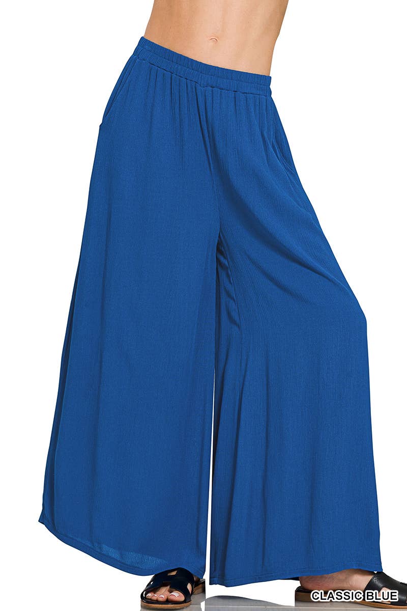 42POPS – Engroshandel Bukser - Dame – ...._ 0825 Vævede Krøllede Brede Bukser Med Lommer SI-259450