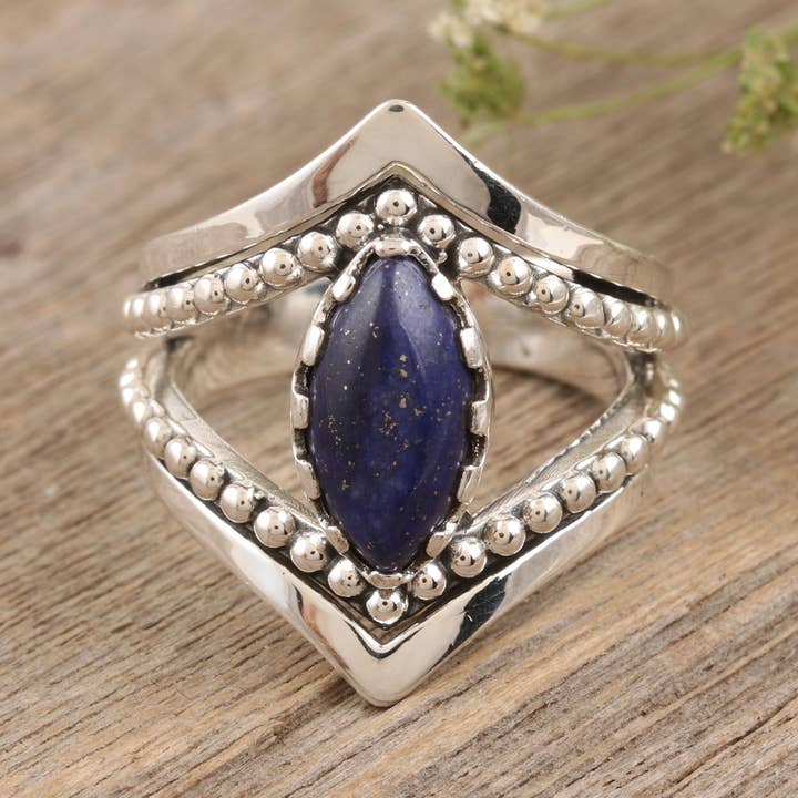 NOVICA - Wholesale Cocktail/Statement Ring - Lapis Eye Lapis Lazuli Cocktail Ring