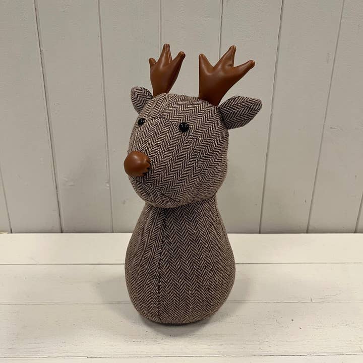 Herringbone Fabric Reindeer Head Doorstop for wholesale by Satchville
