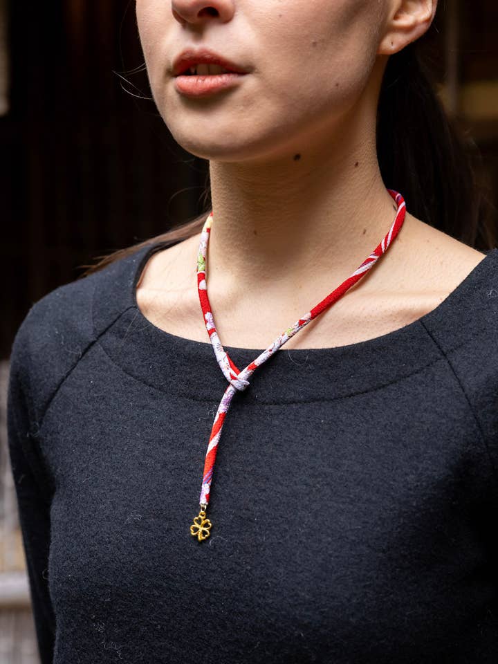 Kimono Stoff SACHI Halskette & Armband -Sakura Rot für den Großhandel von KOTO