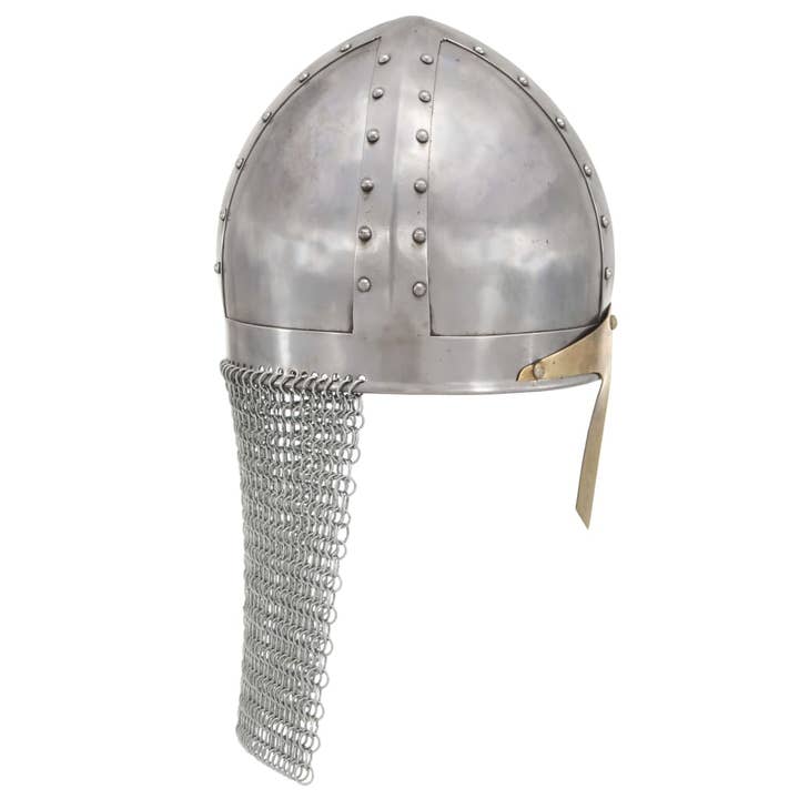 Arts King - Venta al por mayor Disfraz - Unisex - Casco de caballero cruzado réplica antigua LARP plata acero