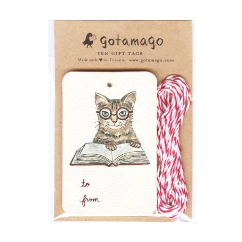 Reading Cat Gift Tags, Set of 10 for wholesale by Gotamago
