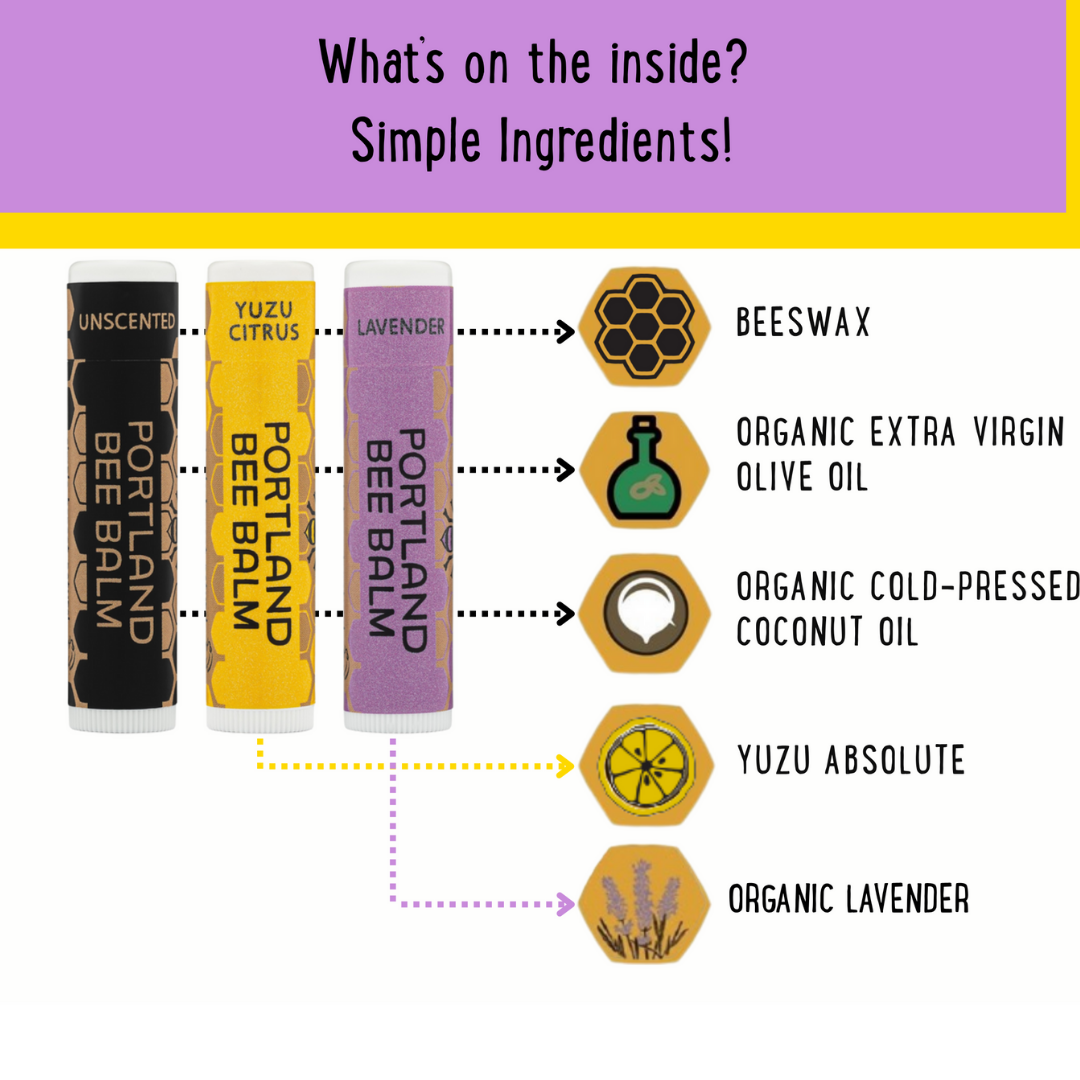 Portland Bee Balm - Wholesale Lip Balm Set - Lavender, Yuzu Citrus & Unscented Assorted Lip Balm – 3-Pack2