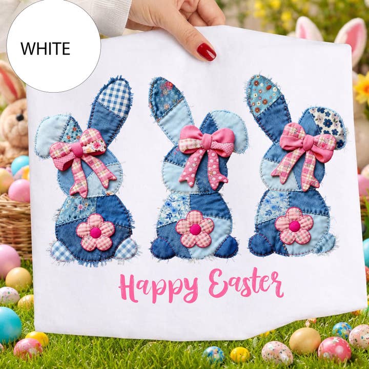 Faux Patchwork Häschen Pinkes Shirt, Coquette Osterhase T-Shirt für den Großhandel von DLT Ecommerce