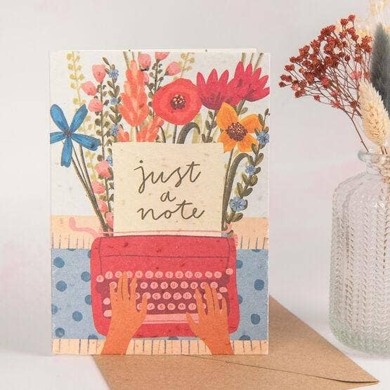 Just A Note' Recycled Seeded Paper Greetings Card for wholesale by Flourish Paperworks
