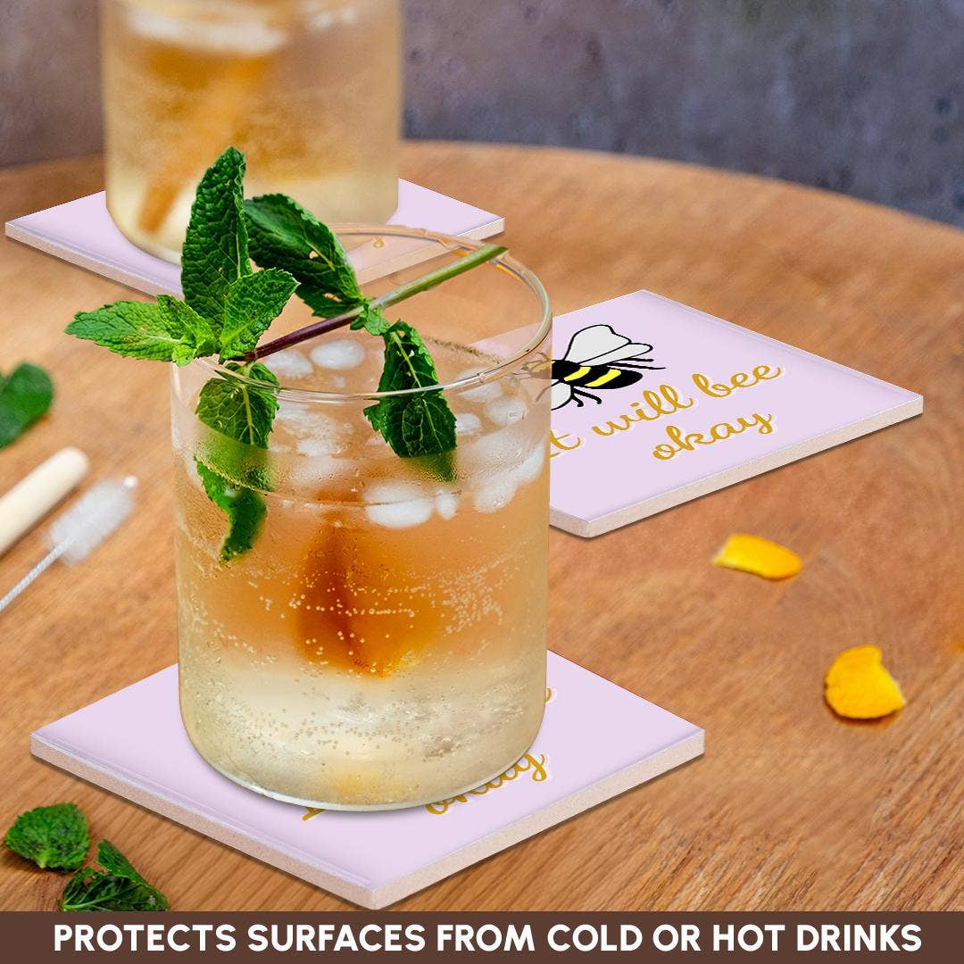 3dRose - Wholesale Coasters - 3dRose, Image of Bee with Text of It will Bee Okay, Coaster2