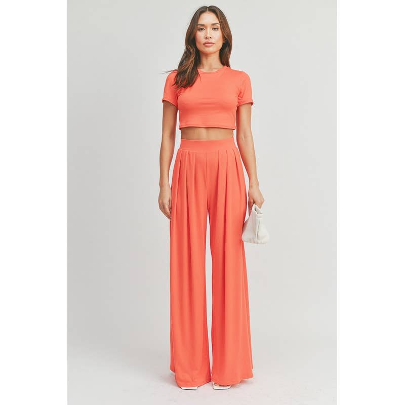 Peace Love Line - Vente Ensemble haut et pantalon (PAS d'intérieur) - Femme - Ensemble haut court et pantalon palazzo à jambes larges1