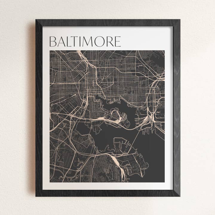 Baltimore Street Map Poster for wholesale by Backstory Map Co.