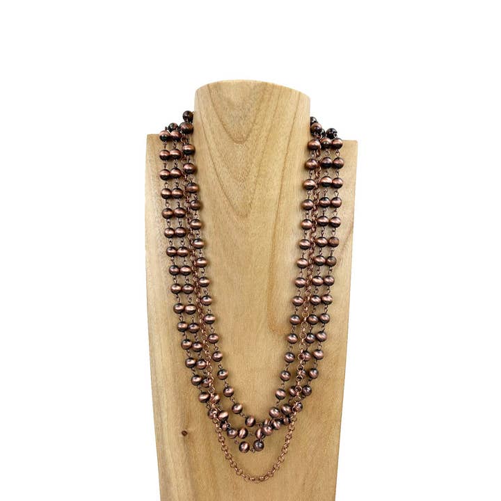 NKS230603-11 „23 tommer 3 lag 8mm cooper Navajo perleperler med cooper metalkæde halskæde“ for engroshandel hos Western Elite Jewelry