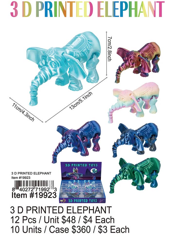 3D Printed Elephant 12 Pcs. for wholesale by Puka Creations