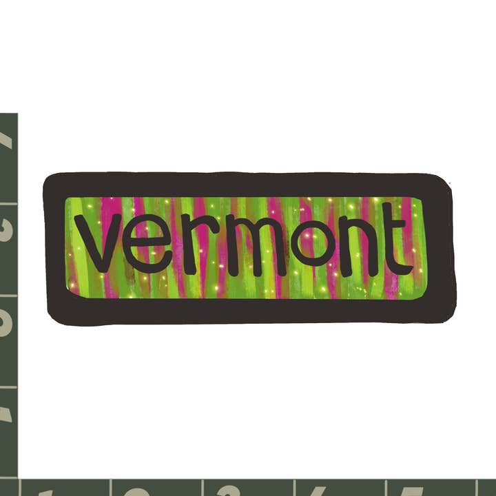 Destination : Vermont - aimant ou autocollant - rayures vertes pour la vente par Hudson Illustration Co - About Town Co