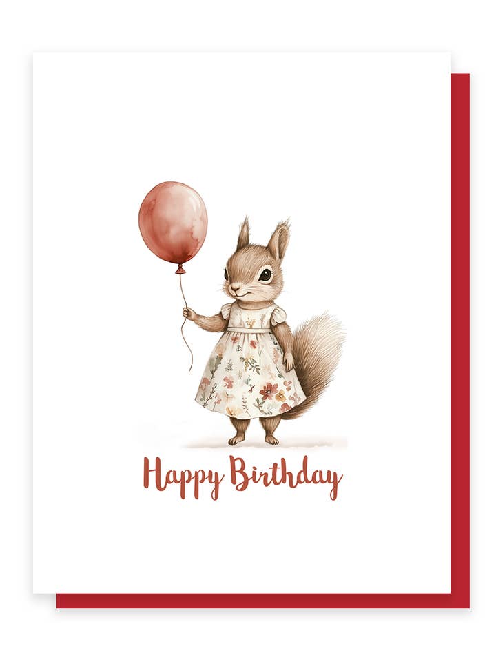 Birthday Balloon Squirrel, Birthday Card for wholesale by Hank & Bean