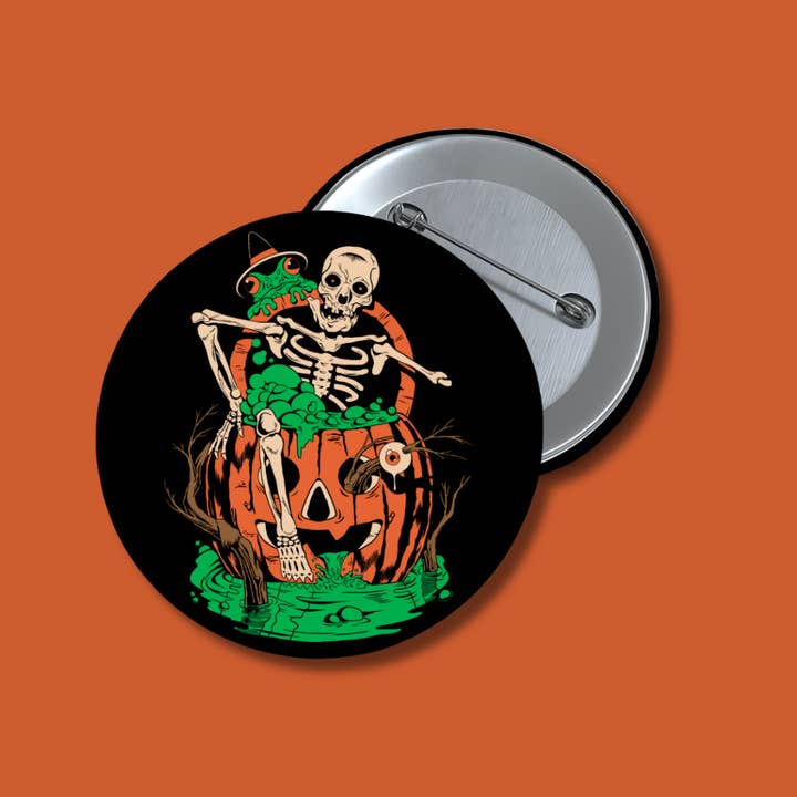 swamp skelly 1.5inch round buttons for wholesale by The Witch Crafter