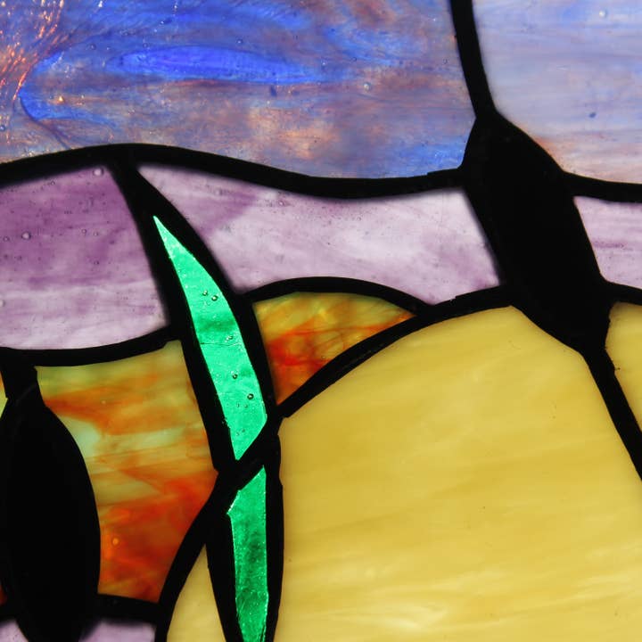River of Goods - Wholesale Suncatcher - 8.25"H Purple Cattails at Sunset Stained Glass Window Panel