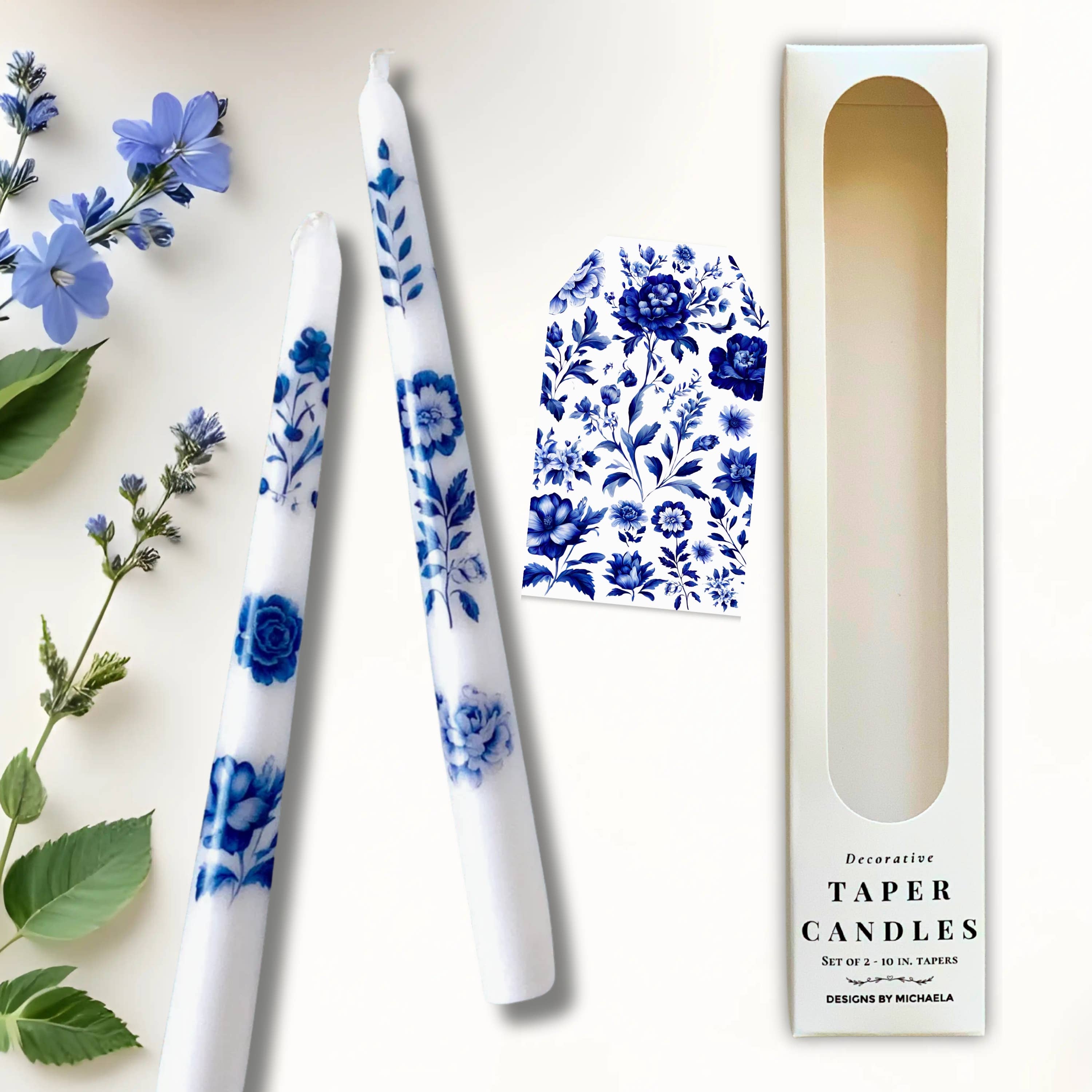 Designs by Michaela - Wholesale Tapered Candle/Candlestick - Blue Vintage Floral Taper Candles for Decor and Gifts 2