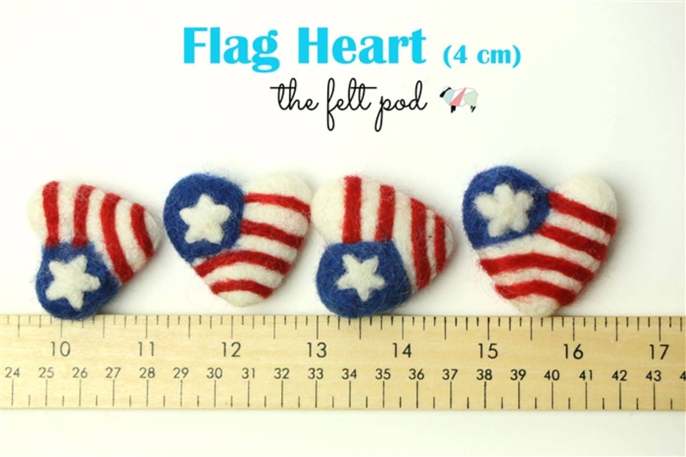 The Felt Pod - Venta al por mayor Material para manualidades - Bandera estadounidense Felt Hearts de 4 y 6 a 7 cm 2