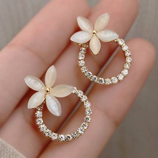 Opal flower earrings, elegant flower, mother of pearl ear for wholesale by MonsterS