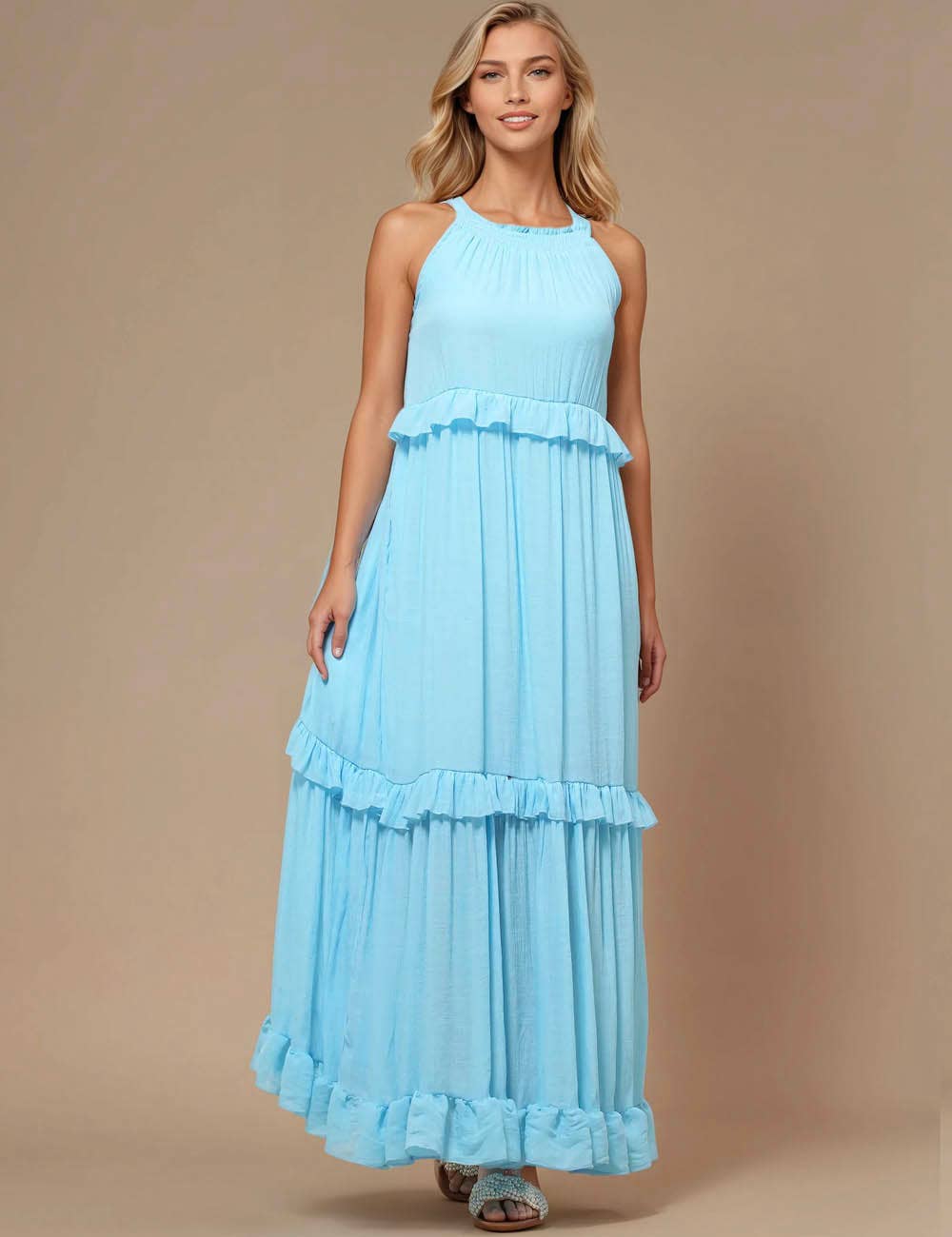 Sweetkama - Vendita all'ingrosso Vestito - Donna - Maxi abito quotidiano da donna con scollo tondo in boemia SKD2311933