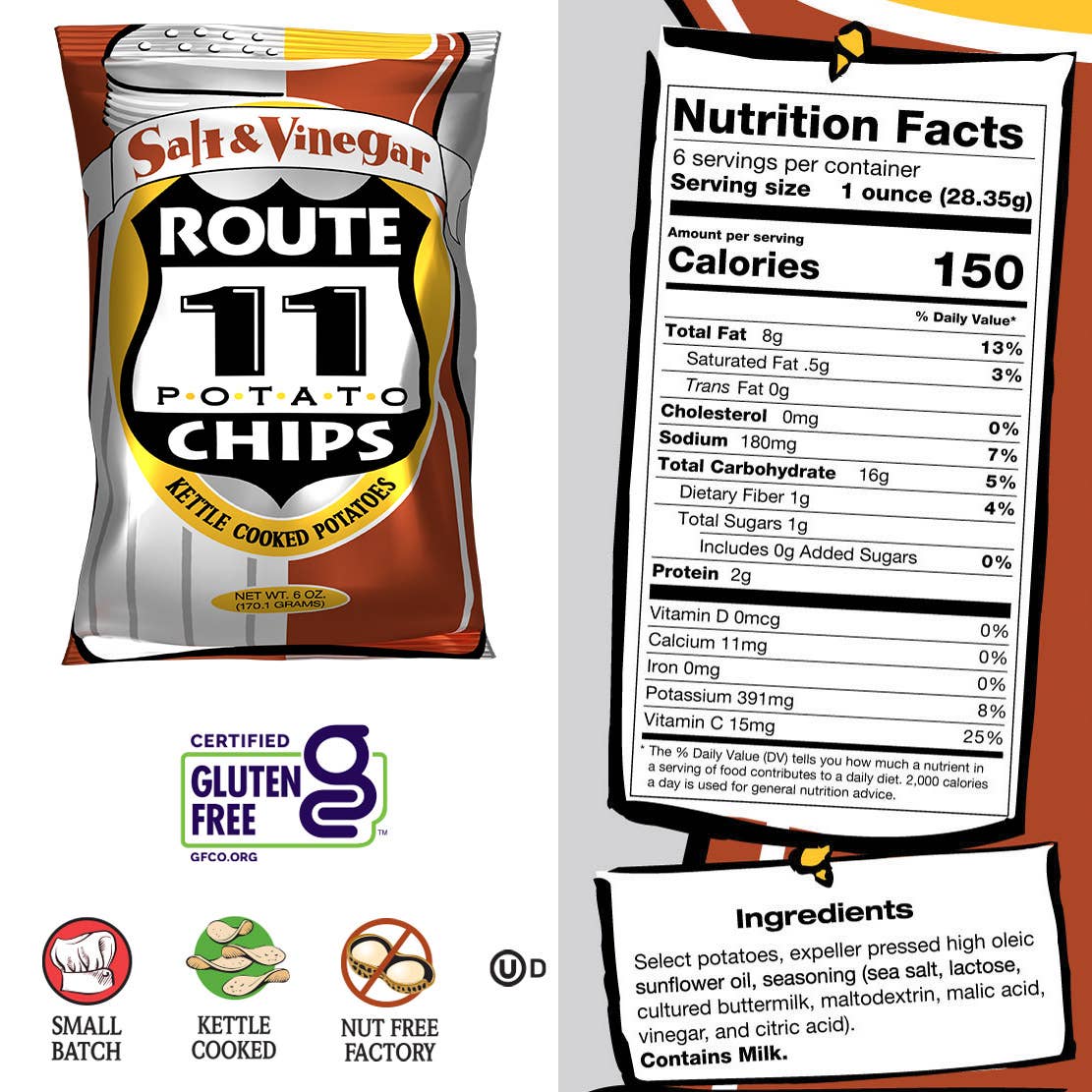 Route 11 Potato Chips - Vente Chips - Croustilles de pommes de terre au vinaigre de sel N Route 112