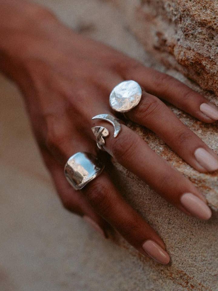 Artemis Silver Moon and Heart Ring for wholesale by Dea Dia