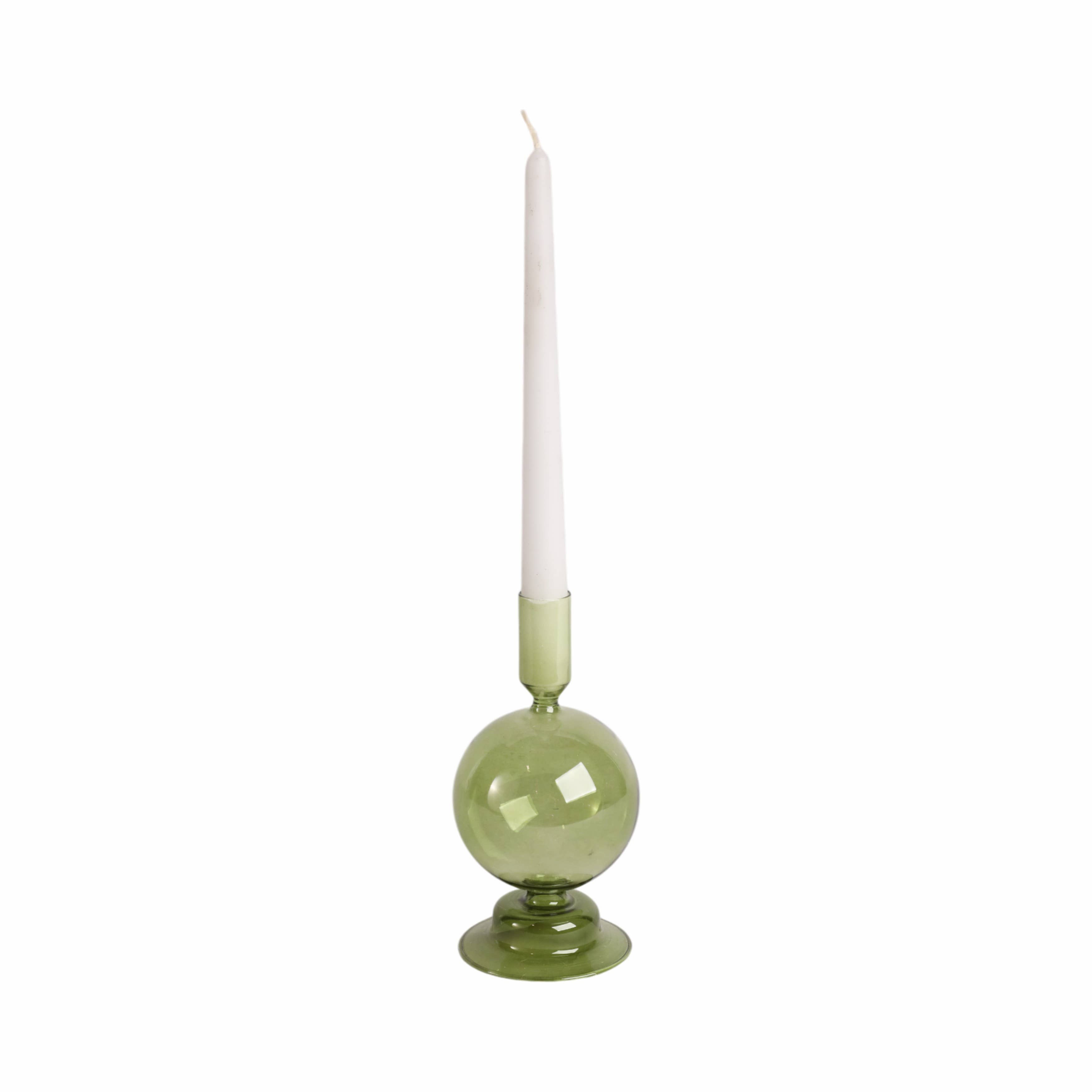 Sagebrook Home - Wholesale Candle Holder - Taper Candle Holder - Olive Glass Bubble, 7 in.6