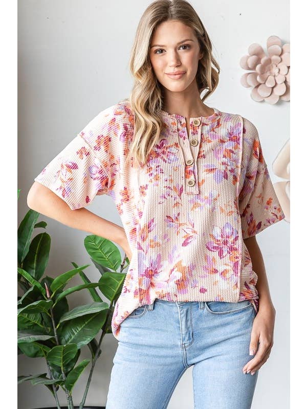 HEIMISH - Wholesale Tunic - Women's - ET7500-12 FLORAL URBAN RIBB TOP
