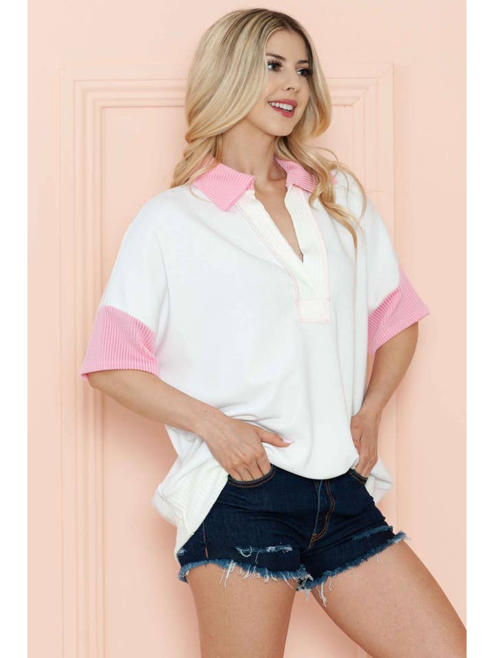 Burgundy Apparel - Wholesale Tunic - Women's - SHORT SLEEVE LOOSE FIT TOP WITH WAVE RIB CONTRAST10