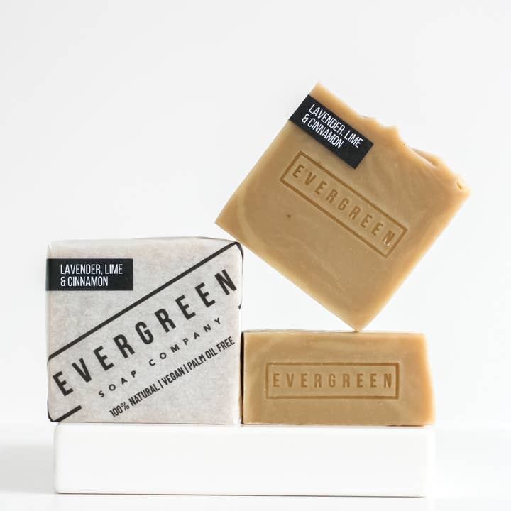 Lavender, Lime & Cinnamon 100% Natural Soap for wholesale by Evergreen Soap Company