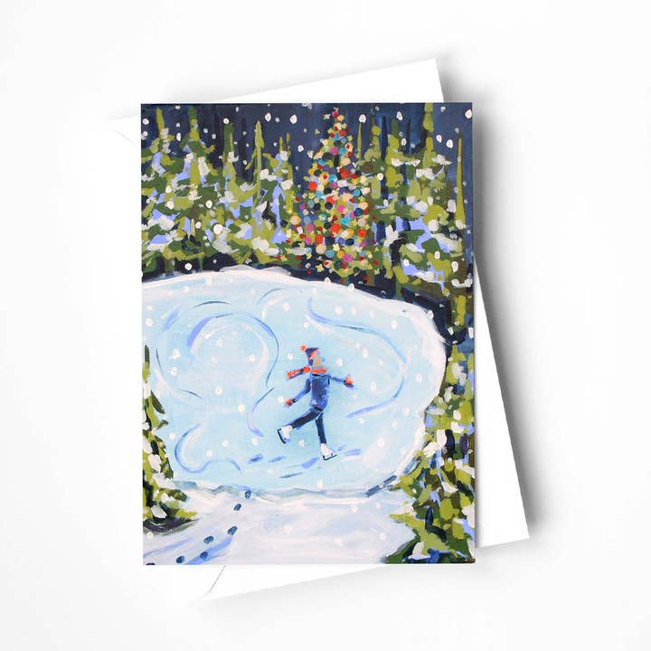 Skating in a Winter Wonderland Greeting Card for wholesale by Kaley Alie Art