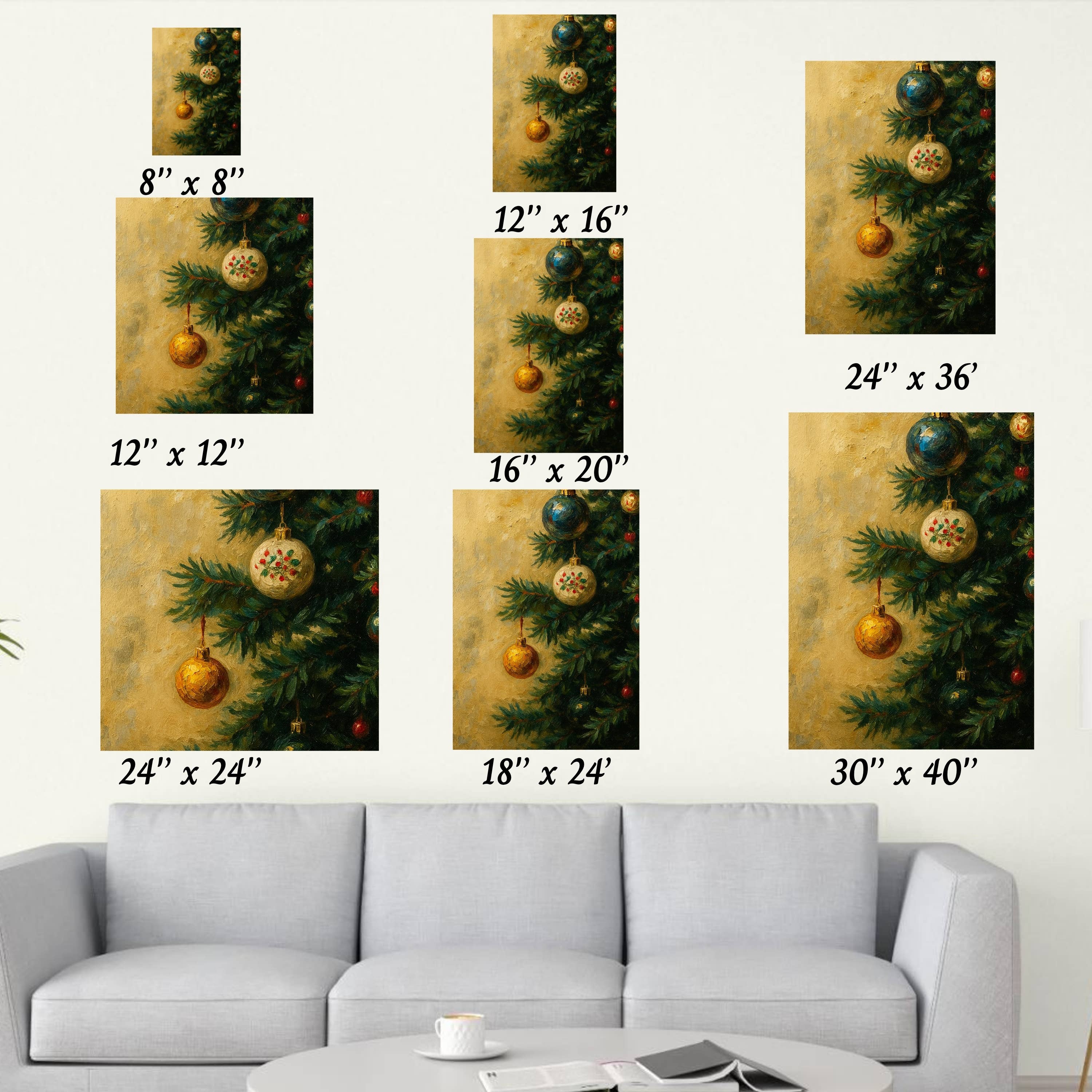 DTF Office - Wholesale Canvas Art - Vintage Christmas Tree Ornaments Canvas: Holiday Wall Art 5