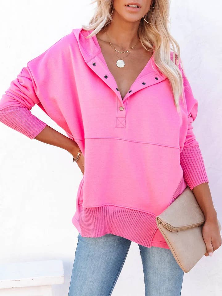 ElevateWell - Wholesale Hoodie - Women's - V-Neck Hooded Multi-Color Batwing Sleeve Sweatshirt13