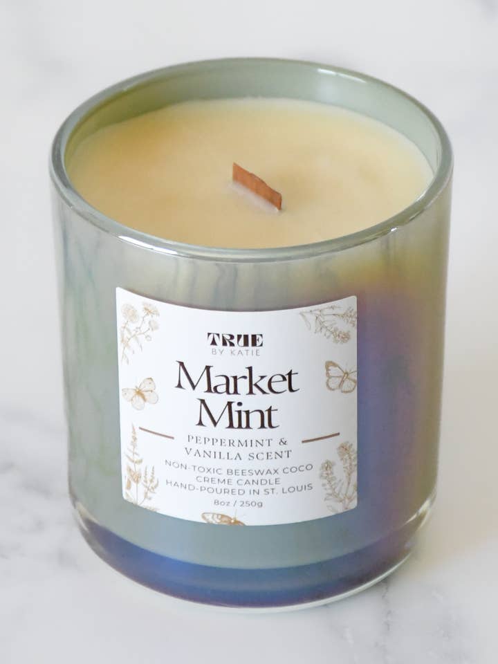 Market Mint Ikke-giftig 8 oz genopfyldelig stearinlys trævæge for engroshandel hos True by Katie