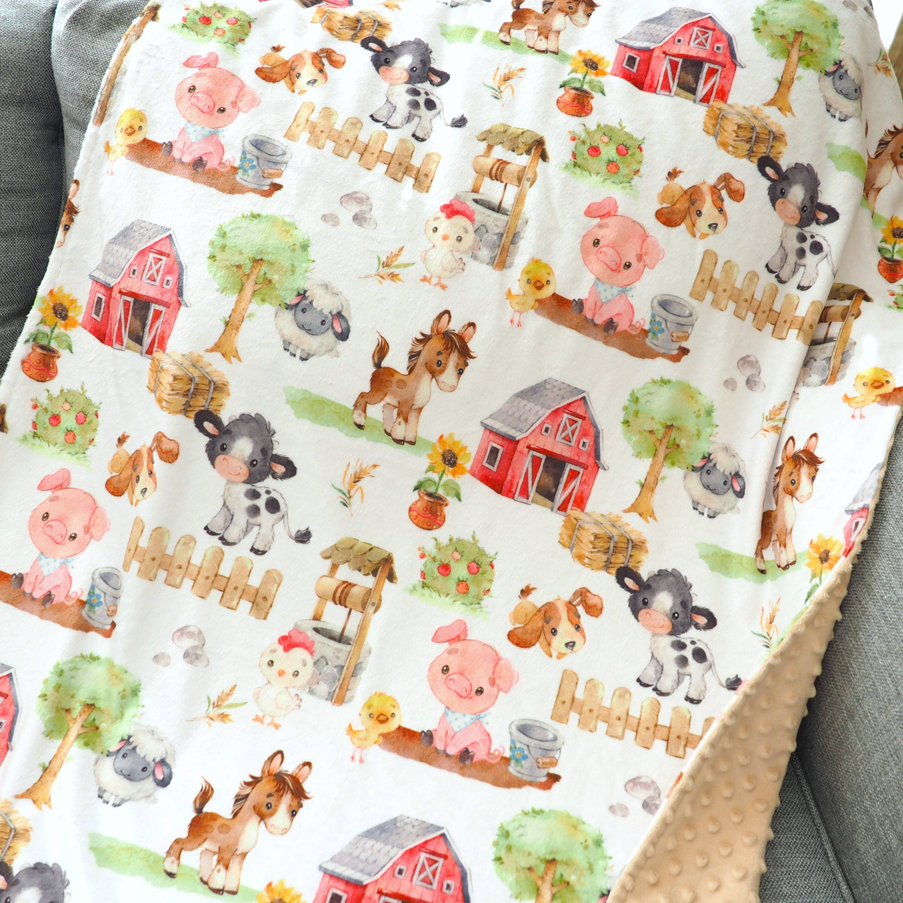 Honey Lemonade- Minky Baby Blankets and Gifts - Wholesale Bedding Blanket - Kids & Baby - Baby & Toddler Minky Blanket - Farm Animals7