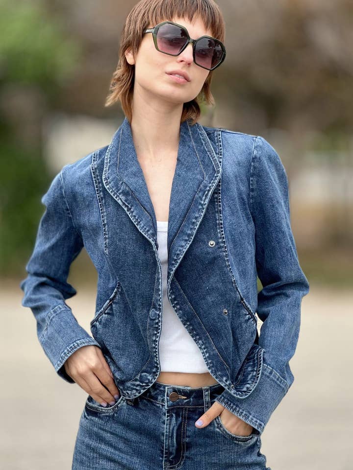 Anita Blue Short Riding Denim Jacket for wholesale on Faire