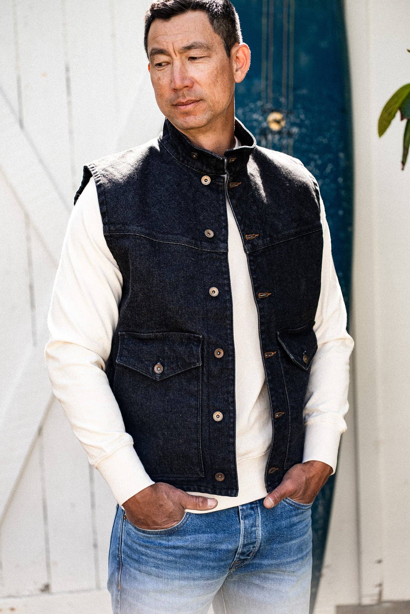 James Vest | Black 14oz Broken Twill Denim for wholesale on Faire12