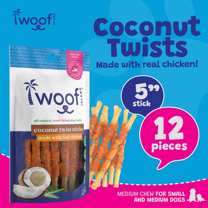 Woof Island - Wholesale Pet Treats - Dog - Coconut Dog Twist Treats (With Chicken) 12 Count1