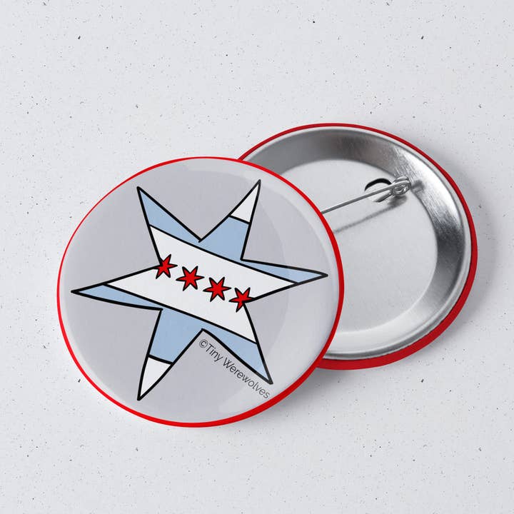 Chicago Star Flag 1" Mini Button Pin for wholesale by Tiny Werewolves