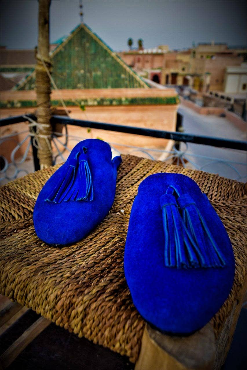 Mikwi - Wholesale Mules - Women's - Suede Leather mules for Women, leather loafers, Blue1