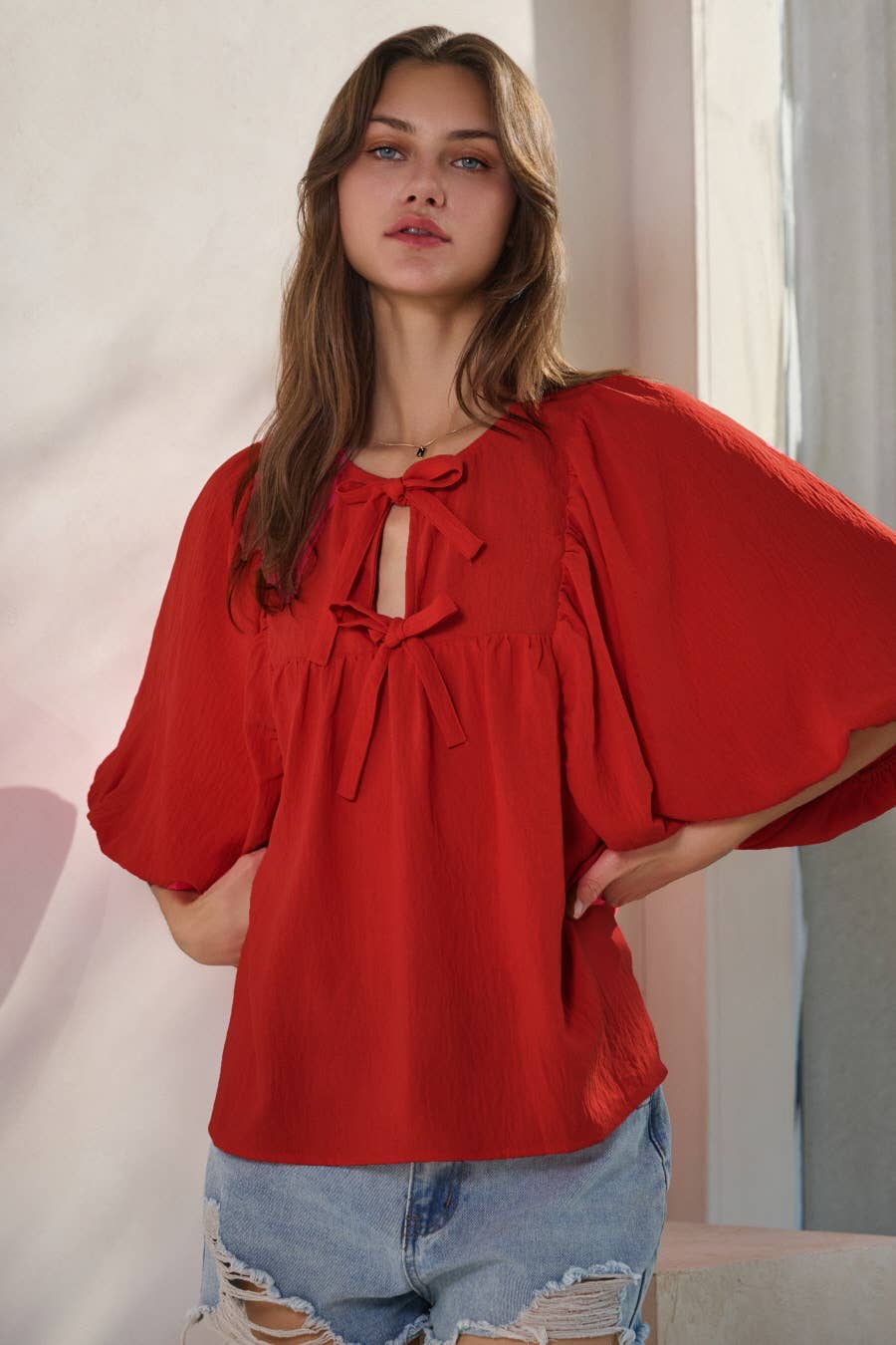 Oddi - Wholesale Blouse - Women's - Solid Airflow Batwing 3/4 Sleeve Top14