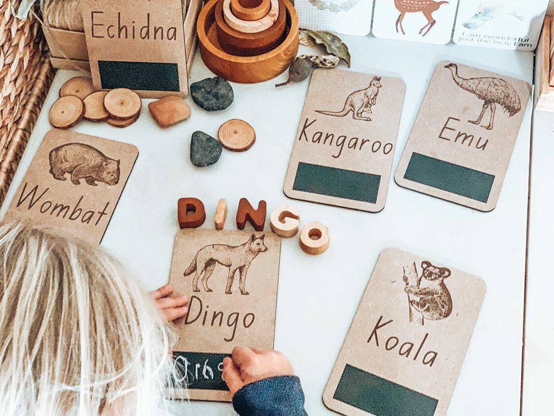 Timber Tots – Cartões de aprendizagem - Crianças e bebés por atacado – Cartões flash de animais nativos australianos2