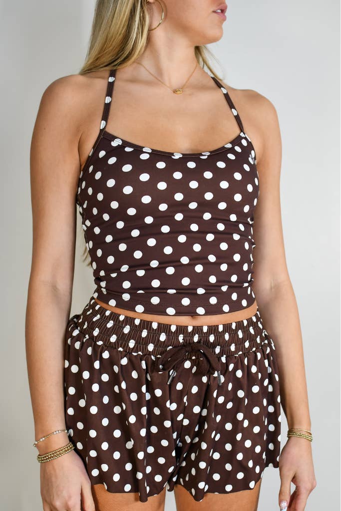 TooLooLah - Wholesale Tank Top - Women's - Pivot Polka Dot Tank Top - Brown